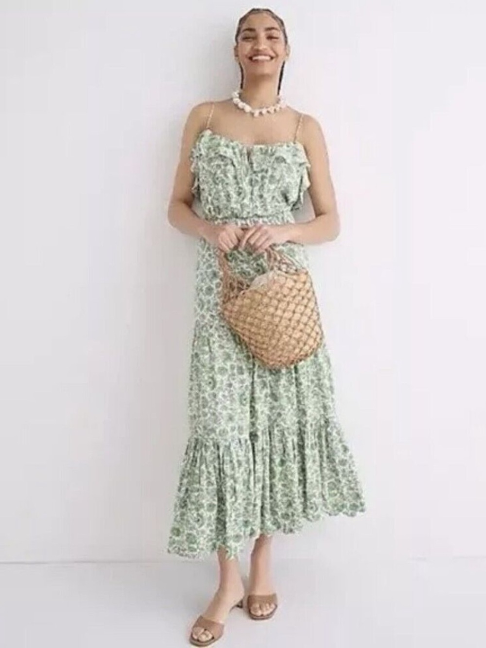 J Crew Tiered maxi dress in Green Ivory Tossed Floral Size S